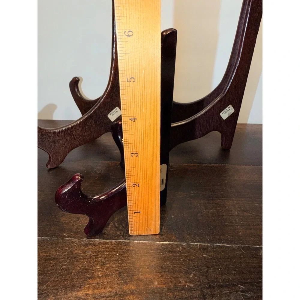 Set of 3 Dark Wood Display Stands‎ Easels for Plates Art Decor